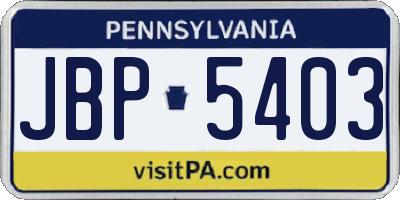 PA license plate JBP5403