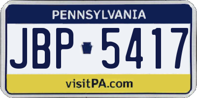 PA license plate JBP5417