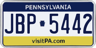 PA license plate JBP5442