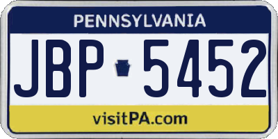 PA license plate JBP5452