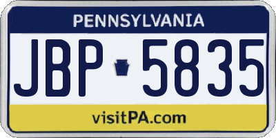 PA license plate JBP5835