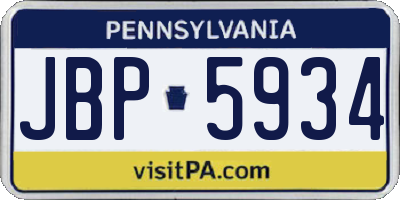 PA license plate JBP5934