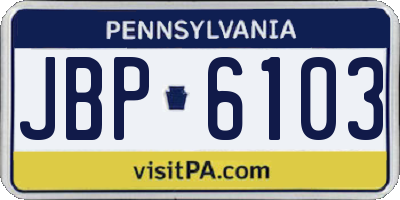 PA license plate JBP6103