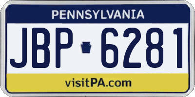 PA license plate JBP6281