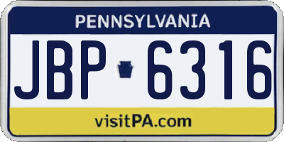 PA license plate JBP6316