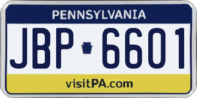 PA license plate JBP6601