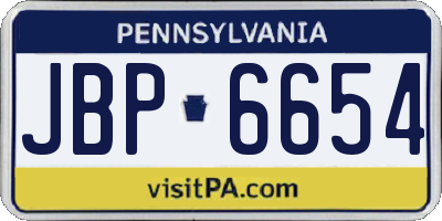 PA license plate JBP6654