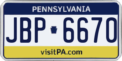 PA license plate JBP6670
