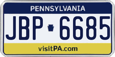 PA license plate JBP6685