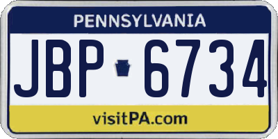 PA license plate JBP6734