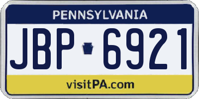 PA license plate JBP6921