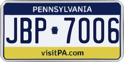 PA license plate JBP7006