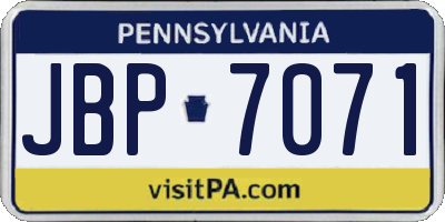 PA license plate JBP7071