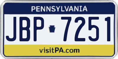 PA license plate JBP7251