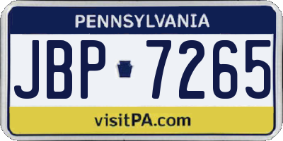 PA license plate JBP7265
