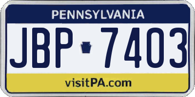 PA license plate JBP7403