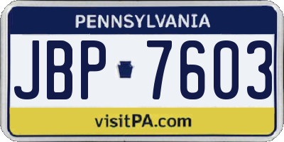 PA license plate JBP7603