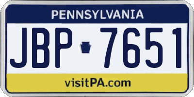 PA license plate JBP7651