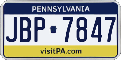 PA license plate JBP7847