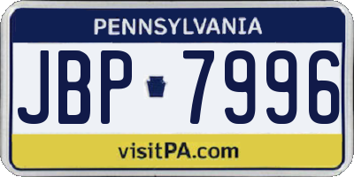 PA license plate JBP7996