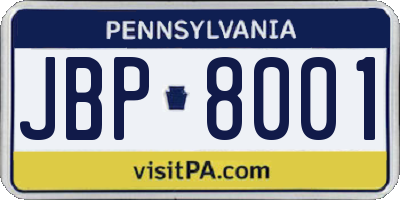 PA license plate JBP8001