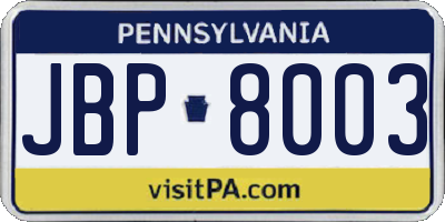 PA license plate JBP8003