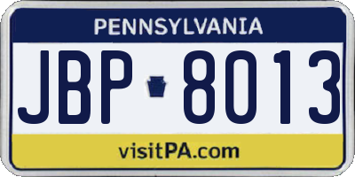 PA license plate JBP8013