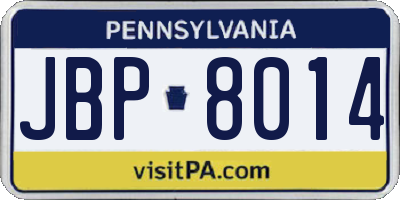 PA license plate JBP8014