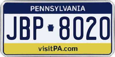 PA license plate JBP8020