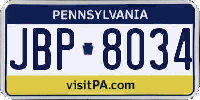 PA license plate JBP8034