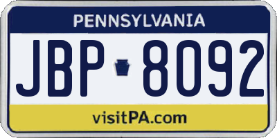 PA license plate JBP8092