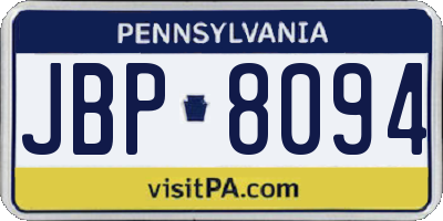 PA license plate JBP8094
