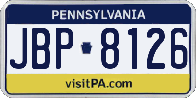 PA license plate JBP8126