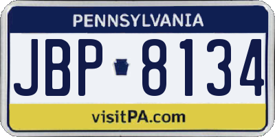 PA license plate JBP8134