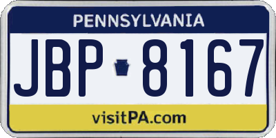 PA license plate JBP8167