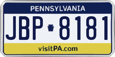 PA license plate JBP8181