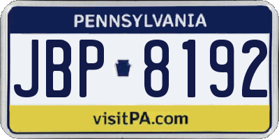 PA license plate JBP8192
