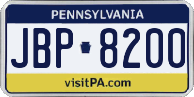 PA license plate JBP8200