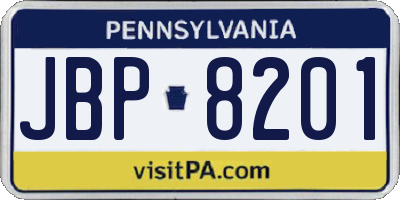 PA license plate JBP8201
