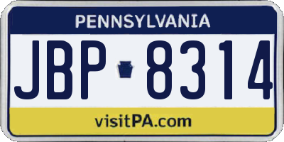 PA license plate JBP8314