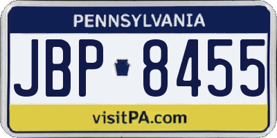 PA license plate JBP8455