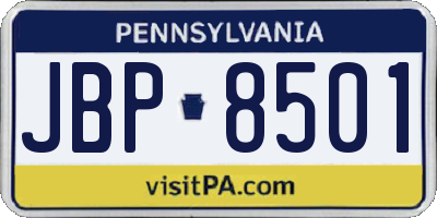 PA license plate JBP8501
