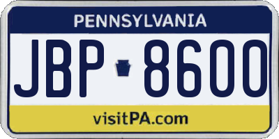 PA license plate JBP8600