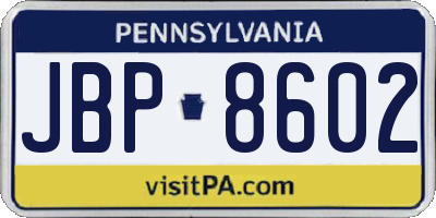 PA license plate JBP8602