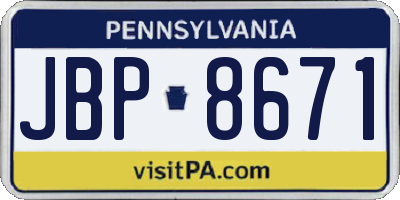 PA license plate JBP8671