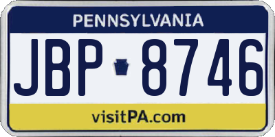 PA license plate JBP8746