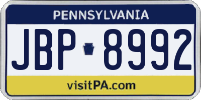 PA license plate JBP8992