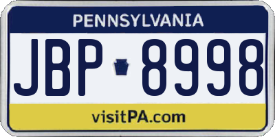 PA license plate JBP8998