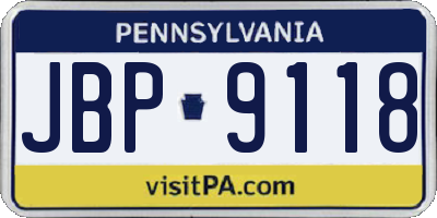 PA license plate JBP9118