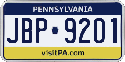 PA license plate JBP9201